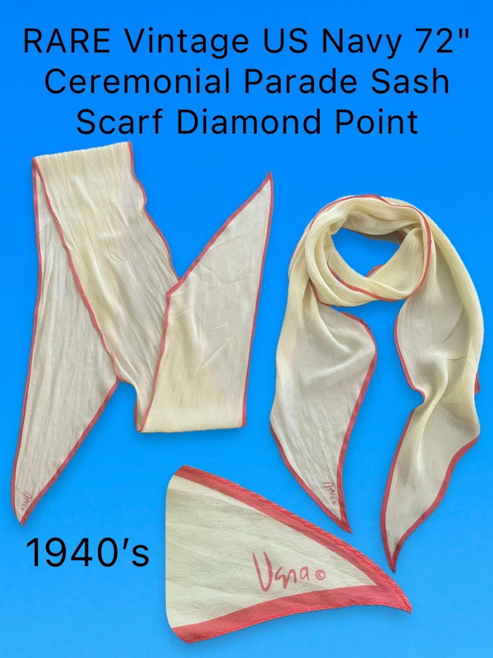 RARE Vintage US Navy 72" Ceremonial Parade Sash Scarf Diamond Point Silk Feel
